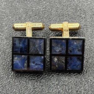 Gold Tone and Blue Square Cufflinks